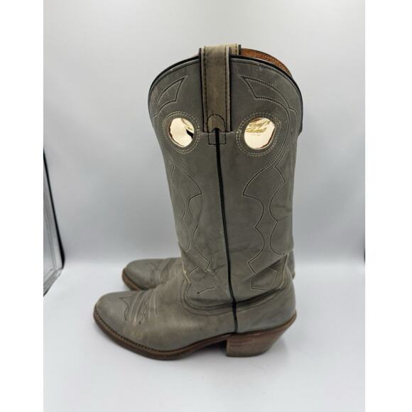 Gold Label TONY LAMA Mens Size 9 D Grey Leather Bockaroo Cowboy Western Boots - Picture 2 of 9